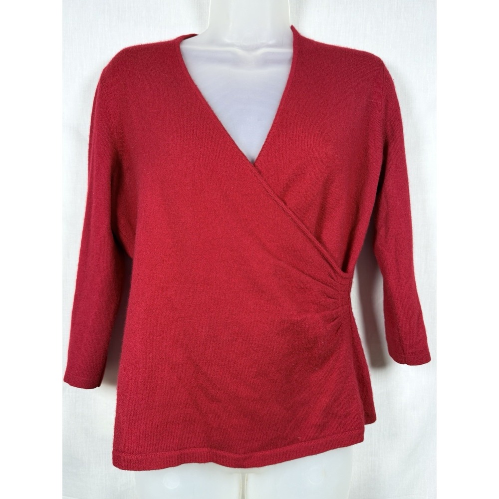 Ann Taylor Cashmere Wrap Sweater Red V-Neck‎ 3/4 Sleeve Women's Medium